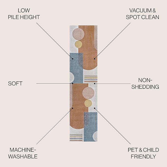 JONATHAN Y Machine Washable Cream/Multi Runner Rug 2X8 ft, Slinger Modern Contemporary Collage for Living Room, Bedroom, Kitchen, Office, Easy-Cleaning, Pet-Friendly, Non-Shedding WSH306A-28