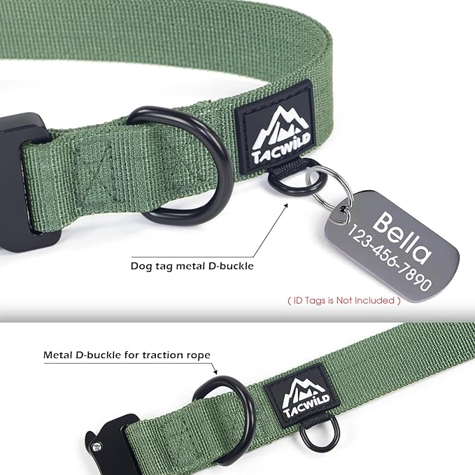 Dog Collars for Small Dogs Christmas Boy Girl - Adjustable, Chew Proof Nylon Collar with Metal Quick Release Buckle and D-Ring for Dog Tags (Dark Green, S)(not Included The Pendant)