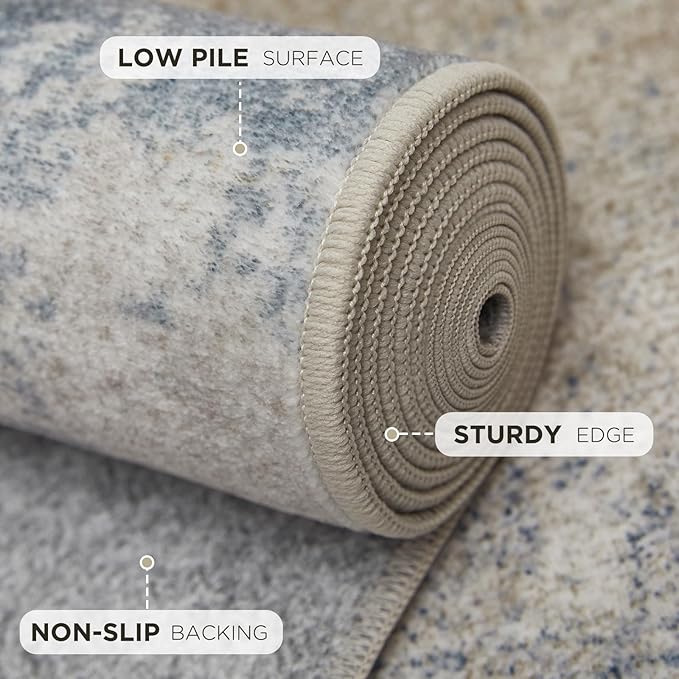 Joydeco 5x7 Area Rugs for Living Room, Non-Slip Modern Abstract Soft Washable Rug, Low Pile Carpet for Bedroom, Dining Room, Home Office, Pet & Child Friendly, White & Blue & Gold