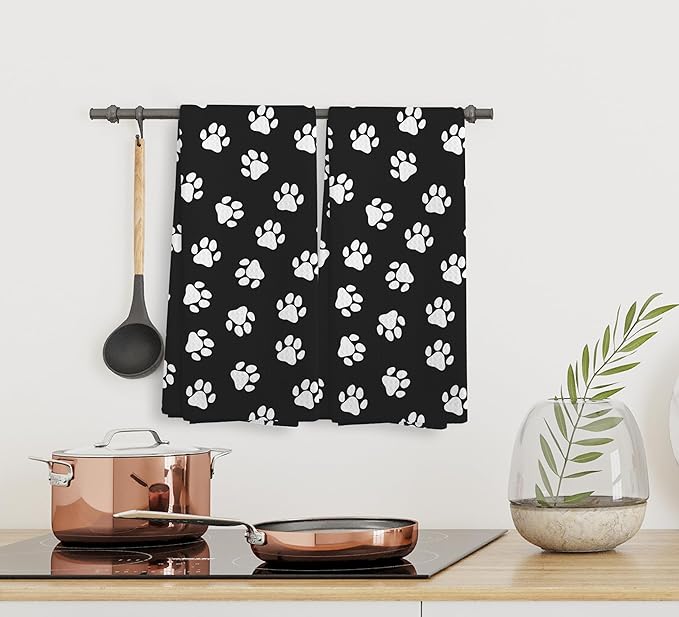 Dog Paws Kitchen and Dishcloths Set of 2, Black and White Hand Towels, Cute Paw Print Decorative Dish Towel, Gifts for Dog Lovers, 1624 Inch