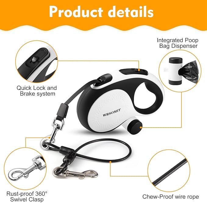 Retractable Dog Leash with Chew Proof Cable, 26Ft Heavy Duty Dog Leash for Medium Large Dogs up to 110lbs, 360째 No Tangle, One-Handed Brake