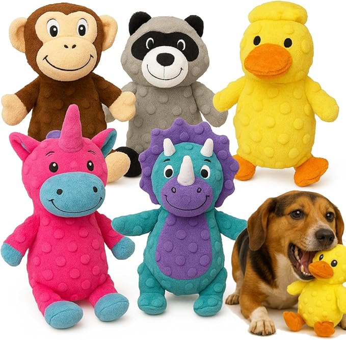 Jalousie Multipack Dog Squeaky Toys Strong Almost Indestructible, with Added Liner for Longer Play Dog Chew Toys (Medium Breeds - 5 Pack Dotted)