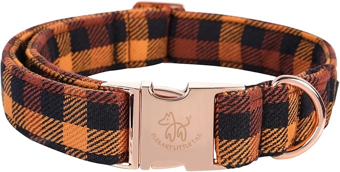 Elegant little tail Fall Dog Collar, Autumn Pet Collar Durable Yellow Plaid Dog Collars Male or Female Holiday Pet Gift Adjustable Dog Collar for Large Dogs