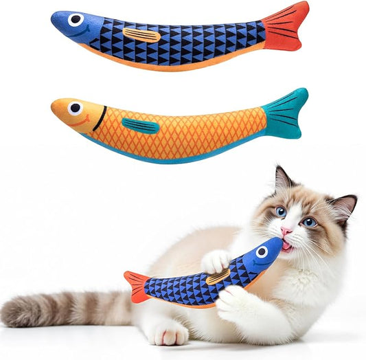 Cat Toys with[5000mg A+Natural Catnip &Silvervine] [Baby Grade] Interactive Soft Chew Kicker Cat Toys for Indoor Cats & Kittens, [Crinkle &Bell] Fish Sound Toy, Drives Bored Cat Crazy with Fun