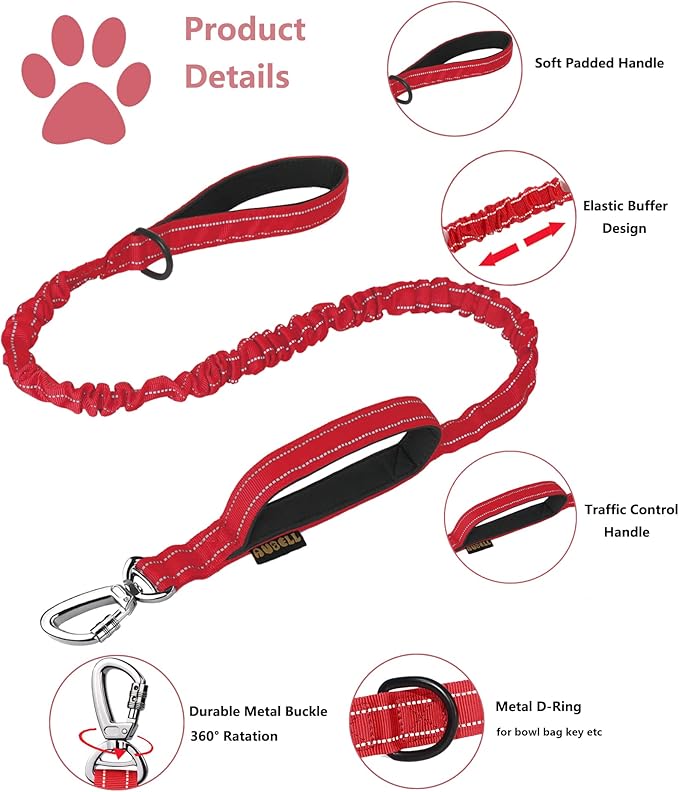 AUBELL Tactical Dog Collar and Leash Set, Reflective Adjustable Heavy Duty Military K9 Collars with Handle and Metal Buckle for Extra Large Dogs, with Airtag Case and 2 Patches(Red,XL)