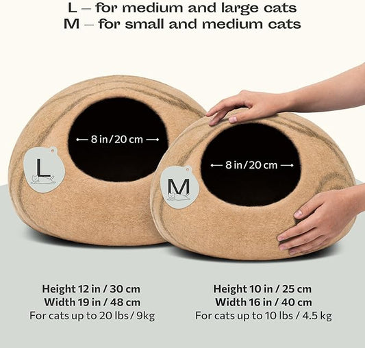 MEOWFIA Cat Cave – Premium Felt Cat Bed for Indoor Cats, Handmade Merino Wool (Beige, Large)
