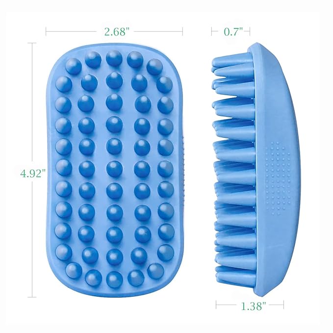 Dog Bath Brush, Pet Silicone Shampoo Brush, Rubber Shower Wash Curry Brush for Short Long Haired Dogs Cats Shedding Grooming and Massage, Pet Rubber Brush Removes Loose & Shed Fur (Blue)