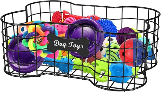 Geyecete Dog Toy Basket, Bone Shaped, Black, Metal, Organizer, Storage, Pet Accessories