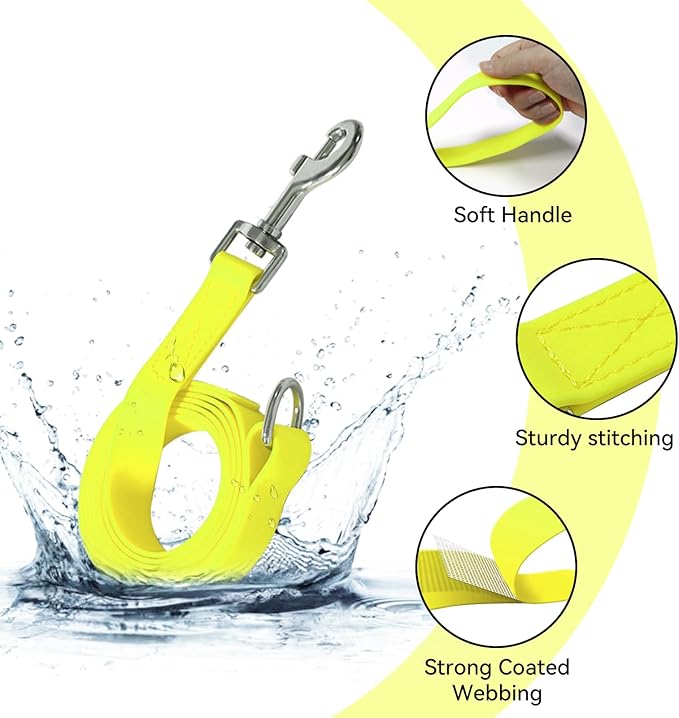Waterproof Dog Leash, 5/6 FT Durable Odor-Proof Dog Leashes with Strong Metal Hooks Fits Small Medium or Large Dogs (Yellow, 5FT - 3/4 inch Width)