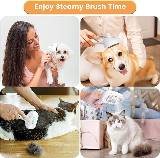 Cat Steam Brush 3 in 1 Pet Hair Grooming Brush with Steam and Release Button for Indoor Cats Pets Dogs Hair Removal Shedding