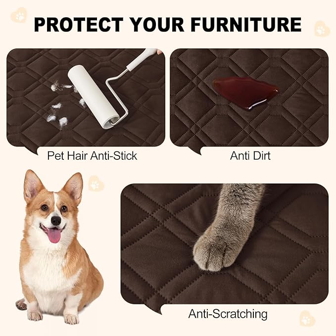 Smiry Reversible Waterproof Couch Covers for Sofa, Washable Dogs Couch Covers for 3 Cushion Sofa Pet Friendly, Water Resistant Furniture Protector Slipcover, Geometric (30"x53", Chocolate/Dark Grey)