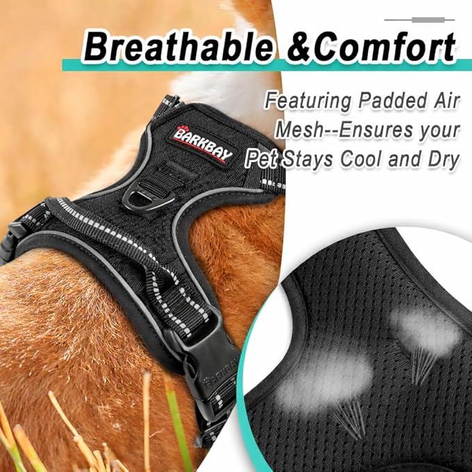 BARKBAY Dog Harness No Pull Mesh for Small Dogs - Adjustable, Reflective, Comfortable, No Choke, Heavy-Duty - Perfect for Outdoor Training, Walking, and Hiking - Strong & Durable - XS & Black Mesh
