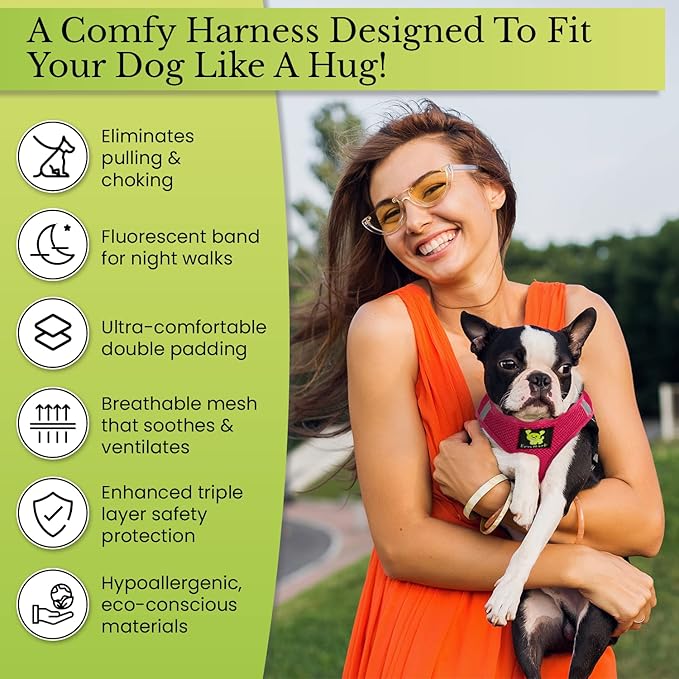 EcoBark Rapid Fastener Super Comfort Fully Adjustable Double Padded Step in Dog Harness (Medium, Pink)