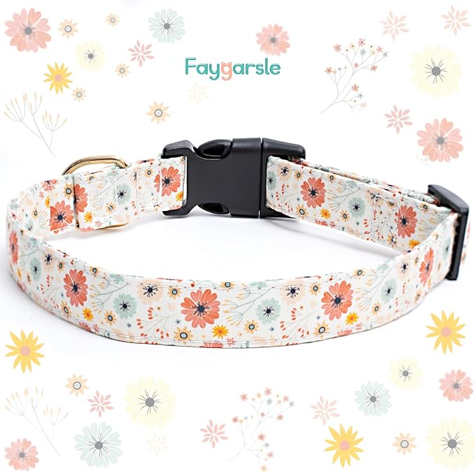 Faygarsle Cotton Designer Dogs Collar Cute Flower Dog Collars for Girl Female Small Medium Large Dogs with Flower Charms S
