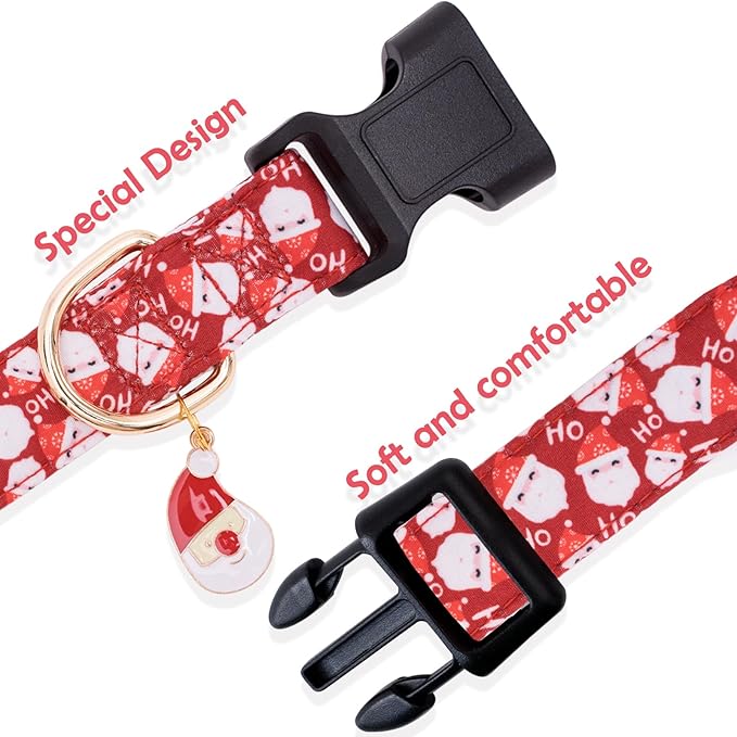 Faygarsle Red Dog Collar Christmas Design Santa Claus Pattern for Small Medium Large Dogs Collar Cute Stylish Girl Boy Christmas Dog Collar XS