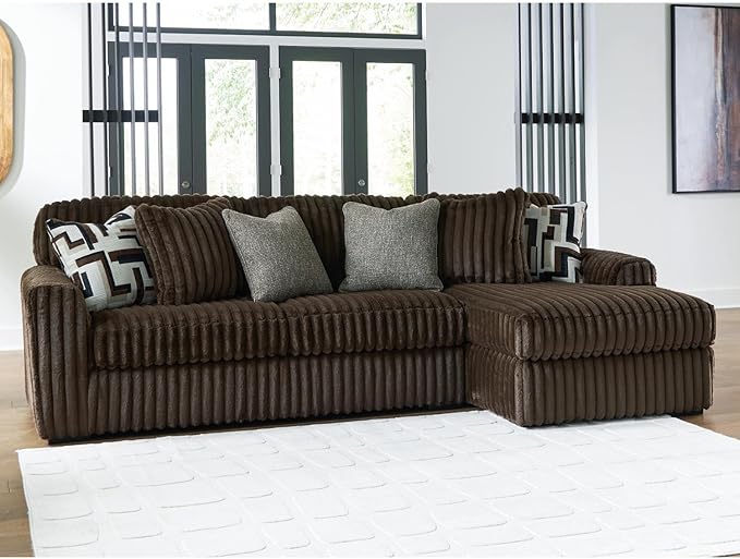 Signature Design by Ashley Midnight-Madness Casual Right-Arm Facing 2-Piece Sectional Sofa with Chaise and Reversible Cushion, Dark Brown