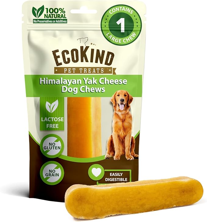EcoKind Premium Gold Yak Cheese Himalayan Dog Chews, Dog Treats Large Breed, All Natural, High Protein, for Aggressive Chewers, Large - 1 Chew