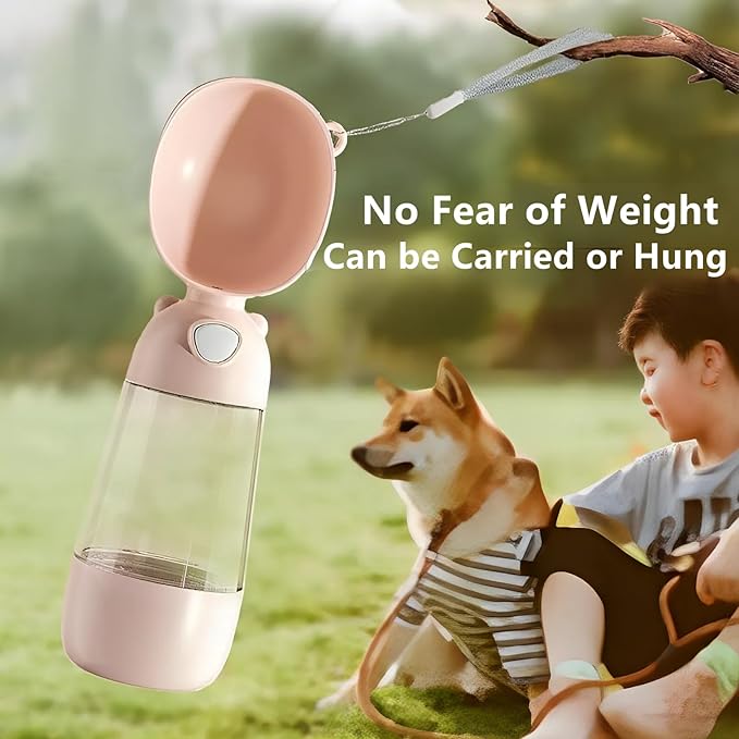 2 in 1 Dog Water Bottle with Food Container, Portable Dogs Water Dispenser, Outdoor Drink Bottles for Puppy, Cat, Pet, Essential Items for Travel, Walking, Hiking, Pet Accessories (Blush Beige)
