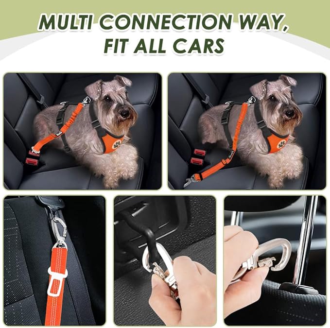 Lukovee Dog Seat Belt for Car, Adjustable Dog Car Harness for Large Medium Small Dogs, Soft Padded & Breathable Mesh Dog Seatbelt with Car Strap and Carabiner (Orange,XS)