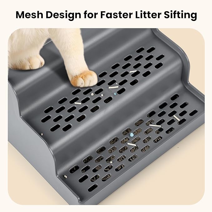 Litter Box Step,Litter Box Ramp/Catcher, Anti-Tracking, Easy to Clean Cat Ramp for Older Cats and Small Cats (Dark Gray)