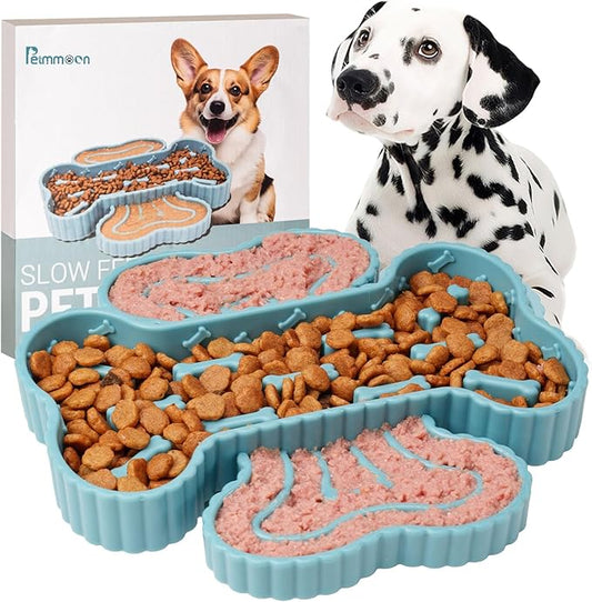 2 in 1 Slow Feeder Dog Bowls, Slow Food for Dogs with Suction Cups, Dry and Wet Interactive Dog Puzzle Feeder Bowls for Anxiety Relief, Silicone Dogs Feeding Mat Pad Dish for Slow Down Eating