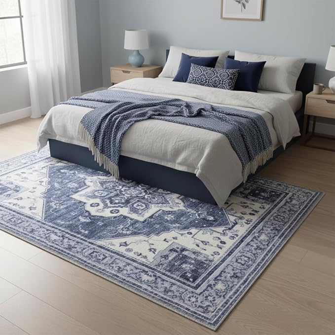 Muddy Mat짰 Admiral 5ft x 7ft Washable Area Rugs for Living Room, Bedroom & Dining Room ??Modern Soft Low Pile Non Slip Carpet ??Pet Friendly Waterproof Foldable Rugs for Home