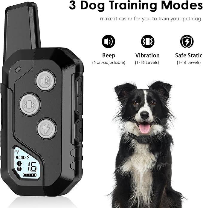 Shock Collar for Dogs, IP67 Waterproof Dog Training Collar with Remote, 3 Training Modes with Beep, Vibration, and Safe Static, Rechargeable E Collar for Large Medium