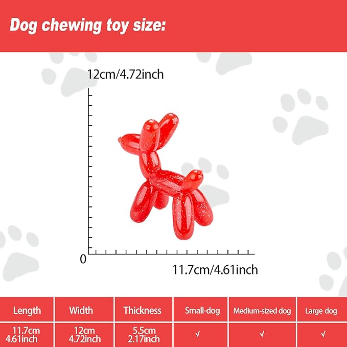 Durable Dog Chew Toy – Balloon Dog Shape, 4.72” for Small & Medium Dogs, Tough Plastic, Interactive Chew Toy for Boredom & Dental Health（Red）