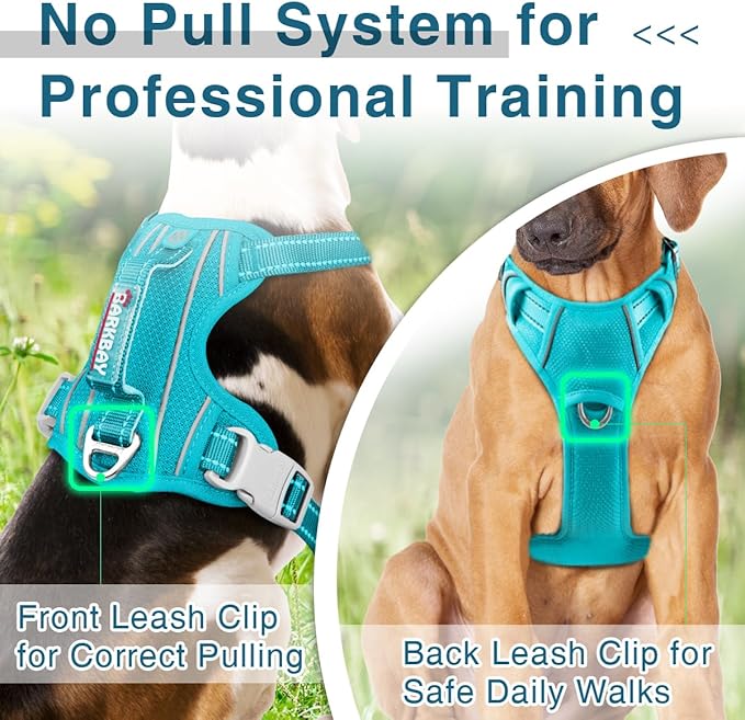 BARKBAY Dog Harness No Pull with ID Tag Pocket - Heavy Duty, Reflective, Easy Control for Large Dogs(Ocean Blue,XL)