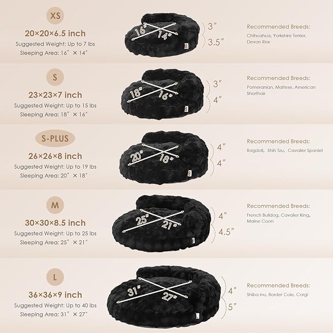 EHEYCIGA Dog Bed Medium Size Dog, Fluffy Small Dog Couch with Removable Washable Cover, Bolster Pet Sofa, Waterproof and Non-Slip, 30" x 30"x 8.5", Black