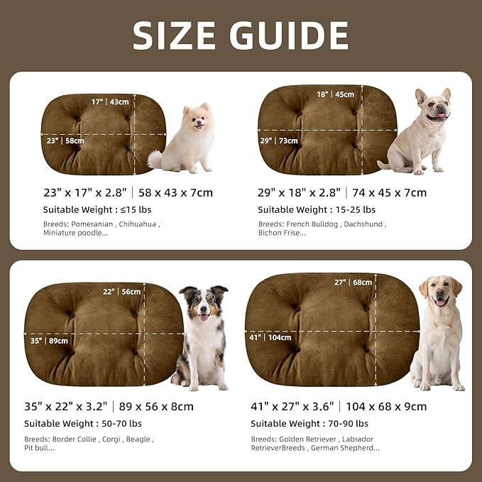 Washable Large Dog Bed for Medium & Large Breeds, Non-Slip Bottom & Plush Faux Silver Fox Fur Oval Cushion Pad for Big Dogs, Soft Mat for Crates, Brown, 41x27 Inch