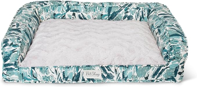 Fringe Studio Pastel Floral Soft Teal 28" W x 21" D x 7" H Medium Couch Pet Bed, 100% Cotton Canvas Exterior with Overfilled Bolster, Machine Washable, PetShop Collection (764MD001)