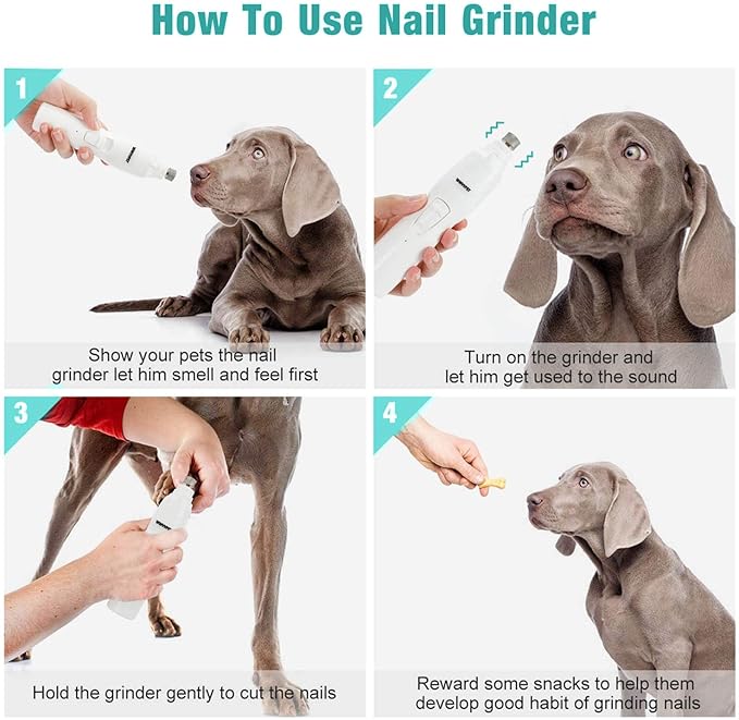 Pet Nail Grinder with LED Light & 2 Grinding Heads, 2-Speed Low Noise & More Powerful Dog Nail Grinder, Pet Nail Trimmer File, Painless Paw Claw Care, Quiet Toenail Grooming Tool for L/M/S Dogs/Cats