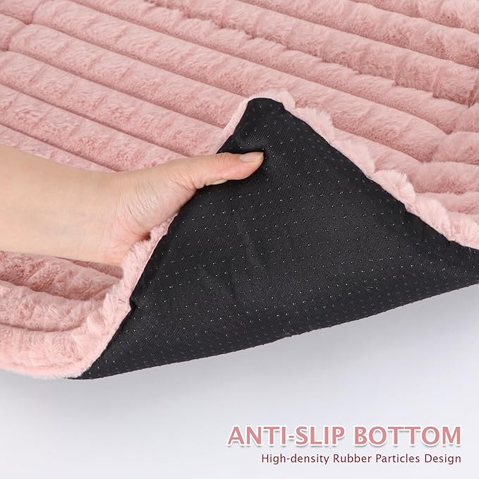 BVAGSS Dog Bed Washable Crate Mattress,Anti-Slip Memory Foam Soft Warm Pet Cushion for Small Medium Dogs, Calming Fluffy Sleeping Kennel Pad XH082 (24''x18'',Pink)