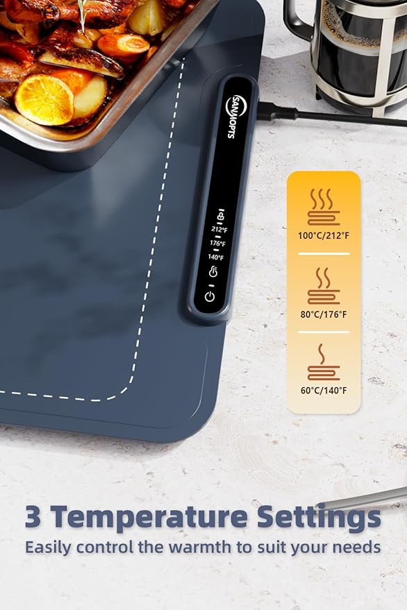 Food Warming Mat - Electric Warming Tray,Tempmaster Adjustable Warming Tray,Elevated Feet Protects Table, Roll-Up Buffet Hot Plates Heat Pad, Portable Food Warmer for Parties and Travel (Navy Blue)