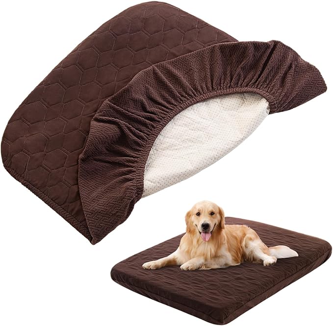 Nanbowang Waterproof Dog Bed Replacement, Washable Pet Pillow Cover Quilted, Lovely Puppy Bed for Dog/Cat 32x40 Brown