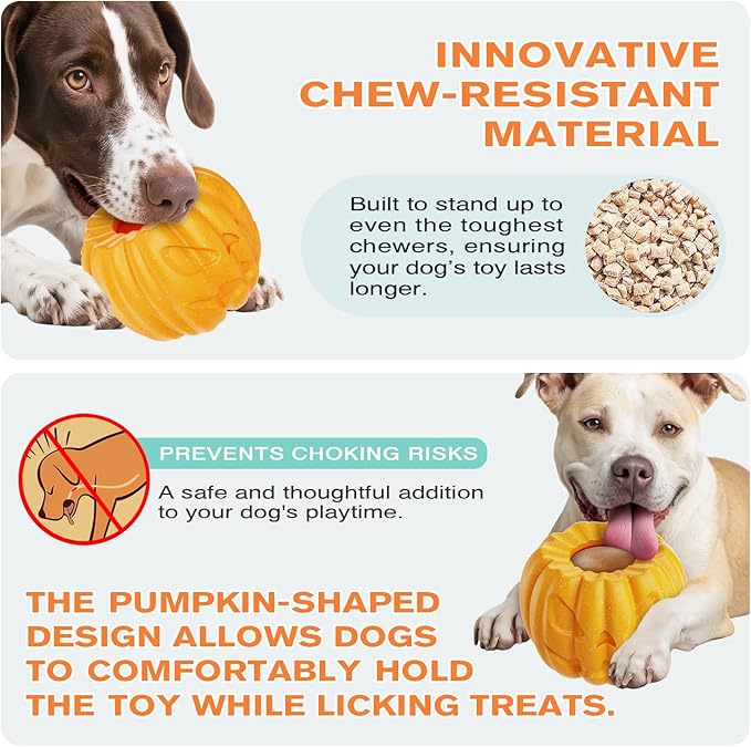 Pumpkin-Shaped Interactive Dog Toy – Multifunctional Food Dispenser, Frozen Lick Toy & Durable Chew Toy for Aggressive Chewers, Safe Nylon & Coffee Wood Fiber, Easy to Clean, Relieves Anxiety