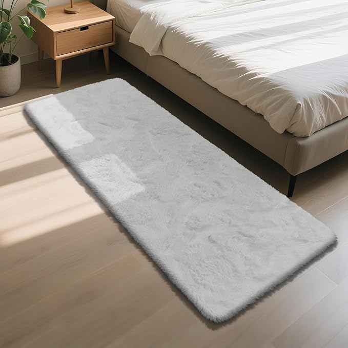 Soft Runner Rugs for Bedroom, White 2x6 Area Rugs Fluffy Rug Shaggy Area Rug Carpet, Bedside Rug for Living Room Bedroom Kids Room Home Decor
