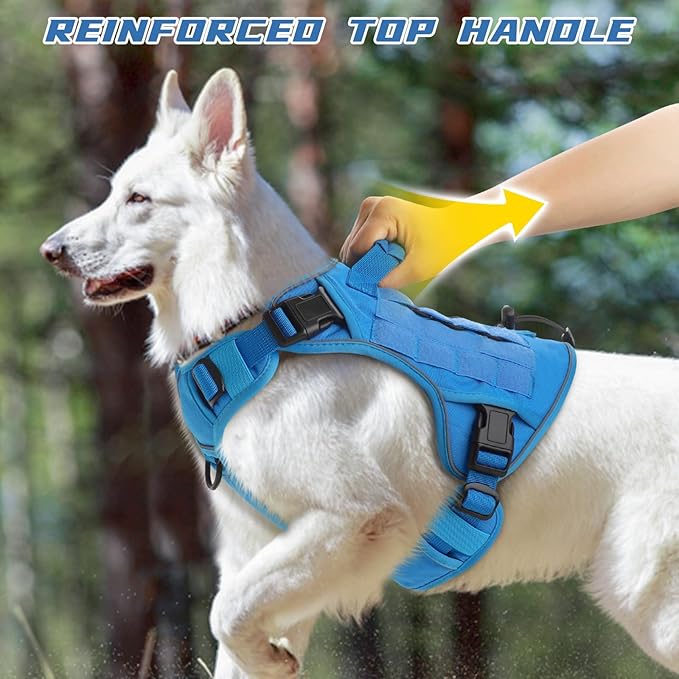 WINGOIN Blue Tactical Dog Harness for Large Dogs, Heavy Duty No Pull Dog Harness with Handle, Adjustable Reflective Military K9 German Shepherd Big Size Dog Vest for Walking, Training, Hunting (L)