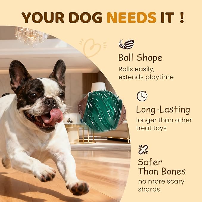 Dog Treats Chew Toys: Long-Lasting Durable Dog Toys to Keep Them Busy, Tough Dog Dental Chew, Enrichment Cognitive Healthy Ball Gift for Small Medium Large Breeds 25-80lbs, Beef Flavor,Green