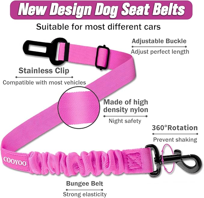 COOYOO Dog Seat Belt,3 Piece Set Retractable Dog Car Adjustable Seatbelts for Vehicle Nylon Pet Safety Heavy Duty & Elastic & Durable Car Harness for Dogs