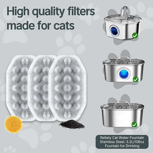 32 Pcs Cat Water Fountain Filters,16 Pack Cat Water Fountain Replacement Filters & 16 Pack Pre-Filter Sponges,Pet Fountain Filter Replacement for 3.2L/108oz Stainless Steel Fountain