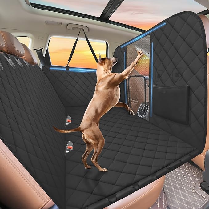 High Barrier Back Seat Extender for Dogs, Hard Bottom Dog Car Seat Cover for Back Seat Holds 420lbs, Backseat Protector Pet Bed, Waterproof Dog Hammock for Car SUV and Trucks