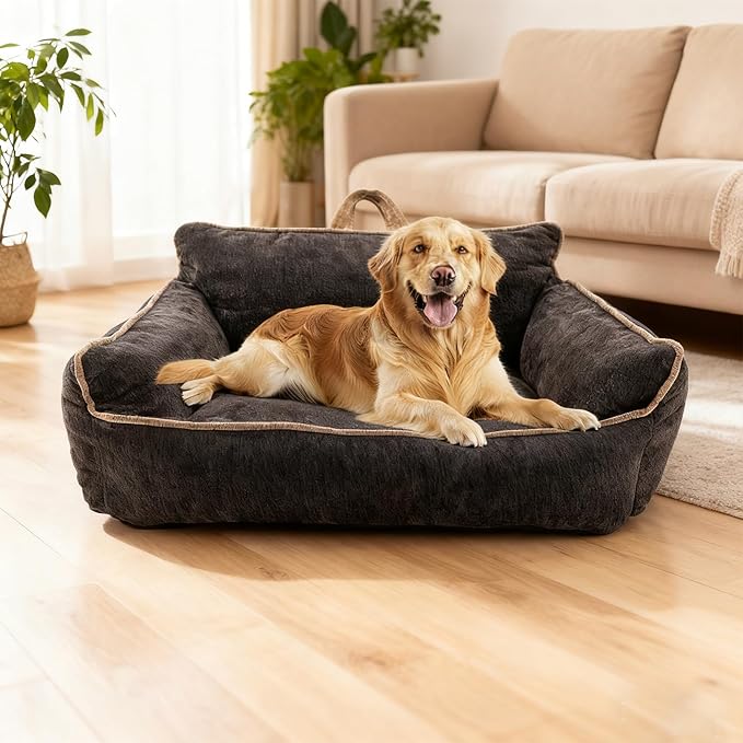 Orthopedic Dog Bed with Memory Foam, Washable Plush Pet Bed for Small, Medium & Large Dogs, Cozy Bolster Crate Dog Bed for Joint Support & Comfort.(Black)