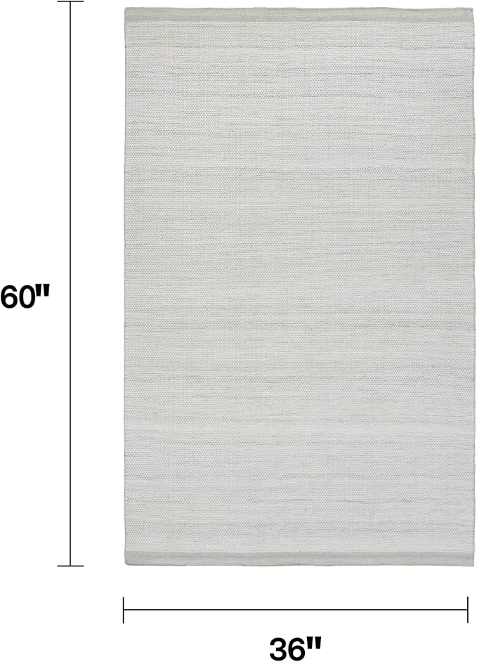 Fab Habitat Machine Washable Area Rug - Hand Woven, Stain Resistant, Pet Friendly - Premium Recycled Polyester Yarn - Solid - Kitchen, Bathroom, Laundry Room - Kingscote - Ivory - 3 x 5 ft
