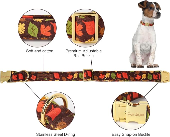 Unique style paws Dog Collar Metal Buckle Maple Leaves Collar Gift Durable Cute Collar for Small Medium Large Boys Girls Dogs