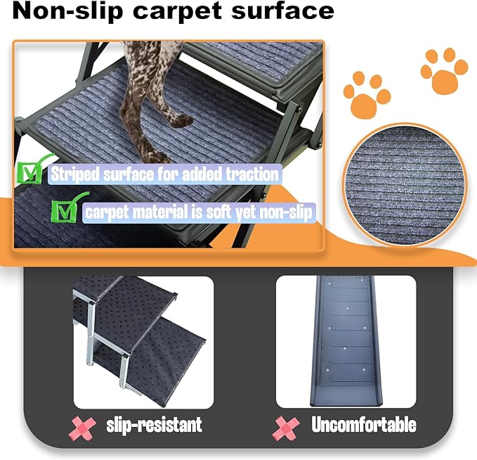 Dog Ramp for Car Truck and SUV Dog Stairs for Large Dogs Folding Pet Stairs with Non-Slip Rug Surface Supports Up to 250 lbs (5 Steps)