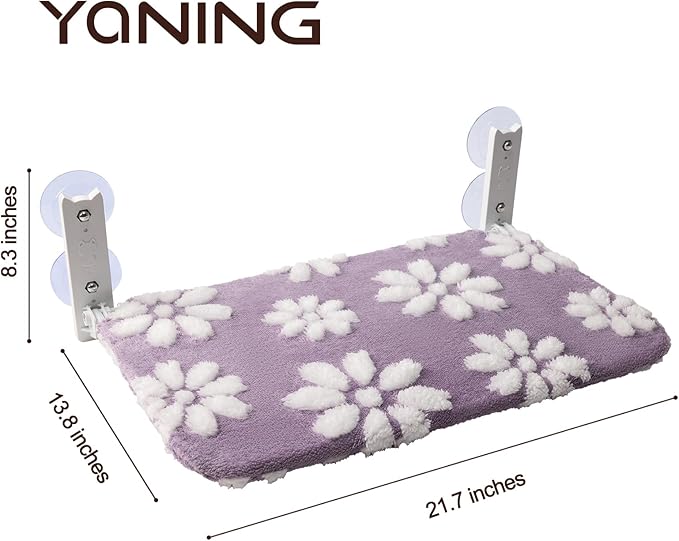 Cat Window Perch, Foldable Cat Window Hammock with Cute 3D Textured Flower Cover and Strong Suction Cups, Cordless Window Seat Bed for Indoor Cats (Purple, Large)