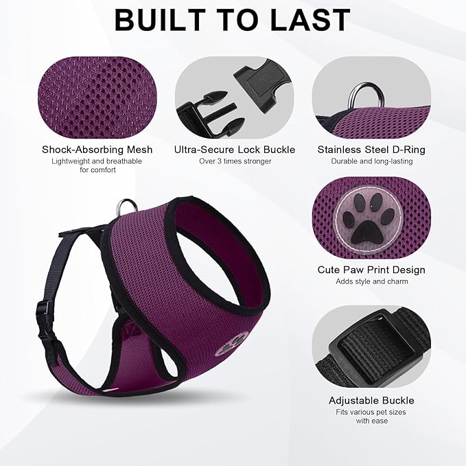 BINGPET No Pull Dog Harness for Small Dog,Soft Adjustable No Choke Escape Proof Pet Harness Vest,Fully Adjustable Harness,Breathable Mesh Puppy Cat Harnesses,Purple,S