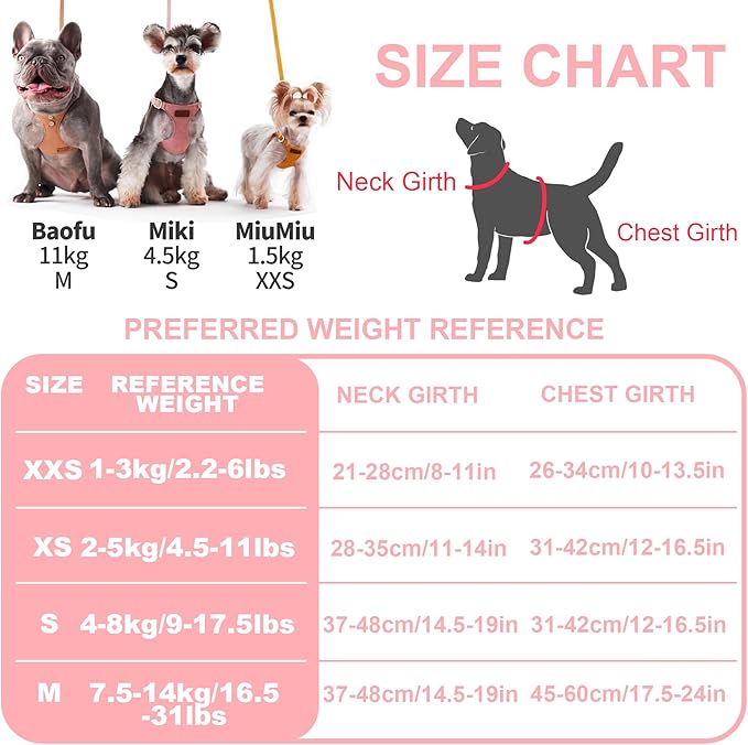 Puppytie No Pull Dog Harness with Multifunction Dog Leash,Soft Adjustable No Choke Escape Proof Pet Harness Vest for Medium Dogs or Large Dogs,Pink,M